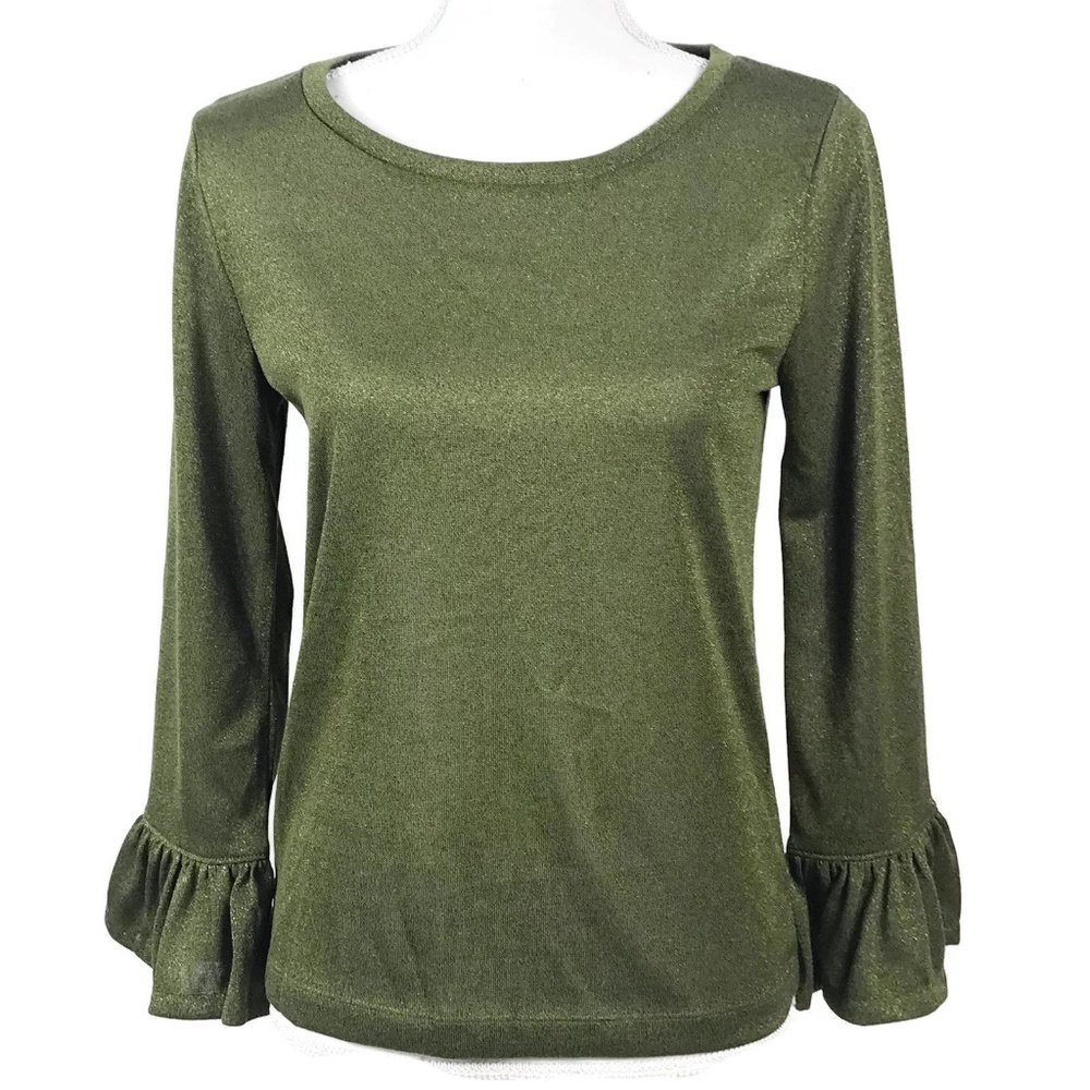 J Crew Sparkle Bell Sleeve Metallic Shimmer Top S